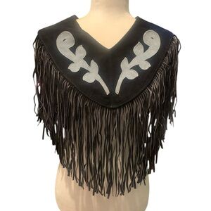 Custom Made Black Suede Fringe Shawl. 2954